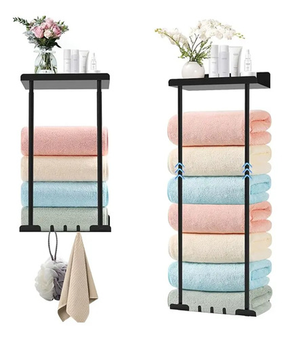 Organizador De Ducha Estante Baño Para Toallas Ajustable Negro 1