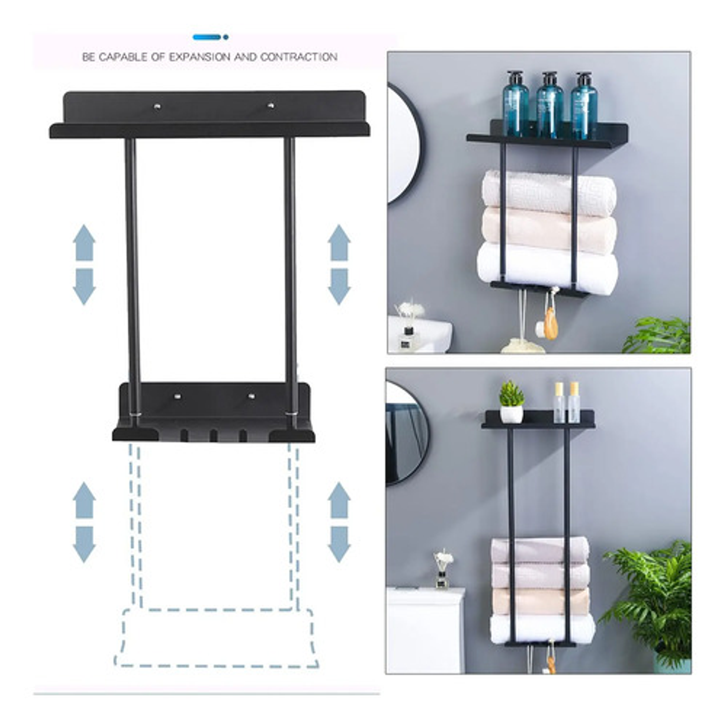 Organizador De Ducha Estante Baño Para Toallas Ajustable Negro 2