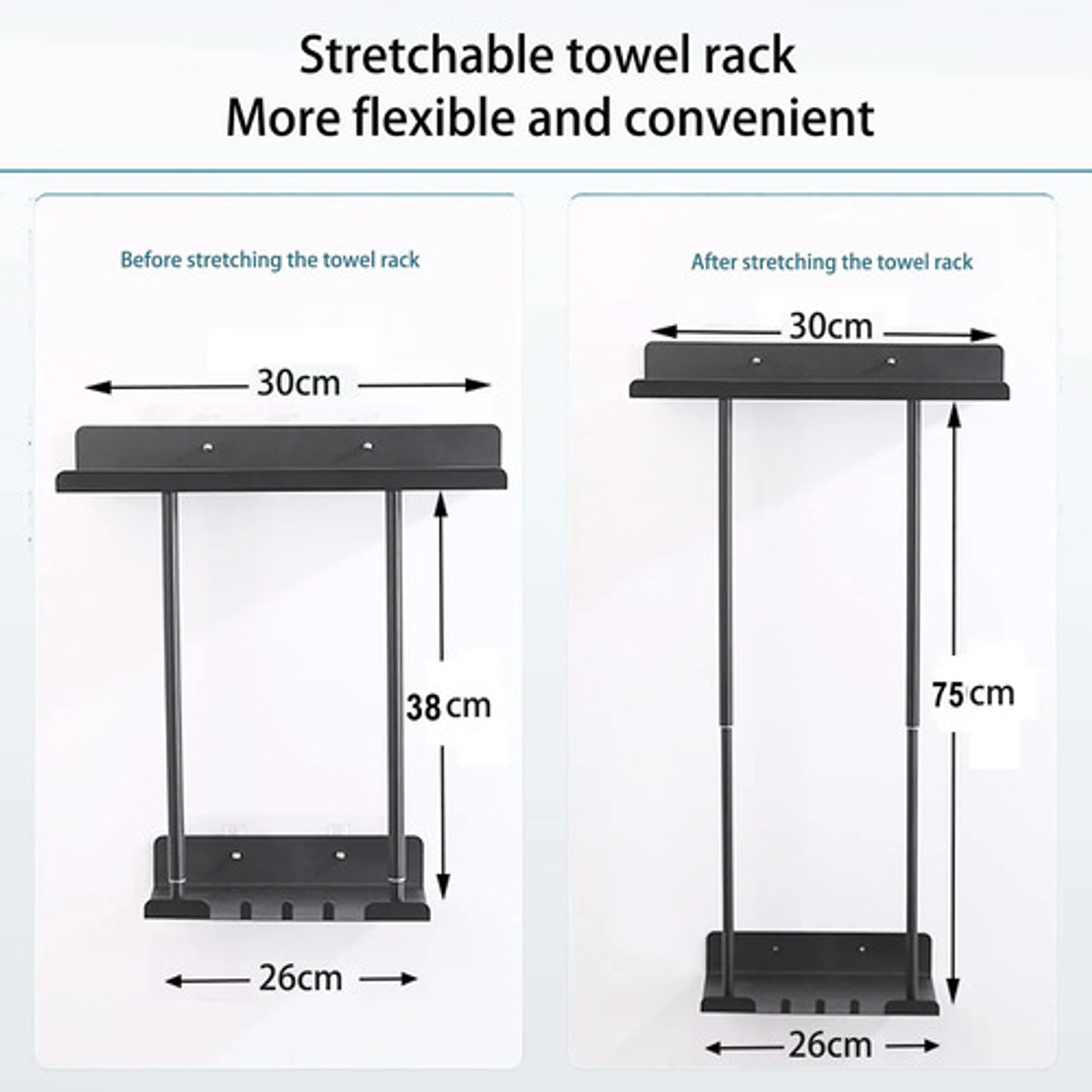 Organizador De Ducha Estante Baño Para Toallas Ajustable Negro 3