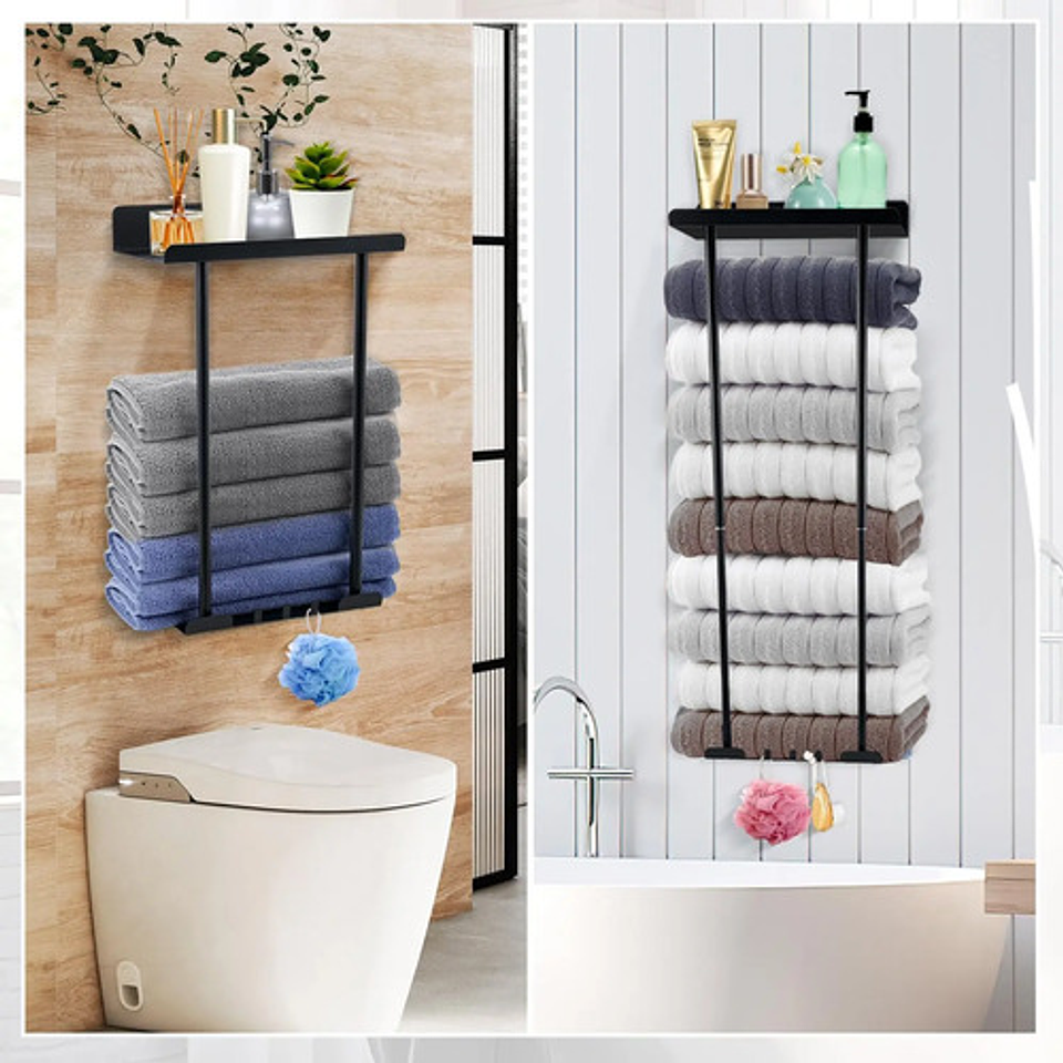 Organizador De Ducha Estante Baño Para Toallas Ajustable Negro 5