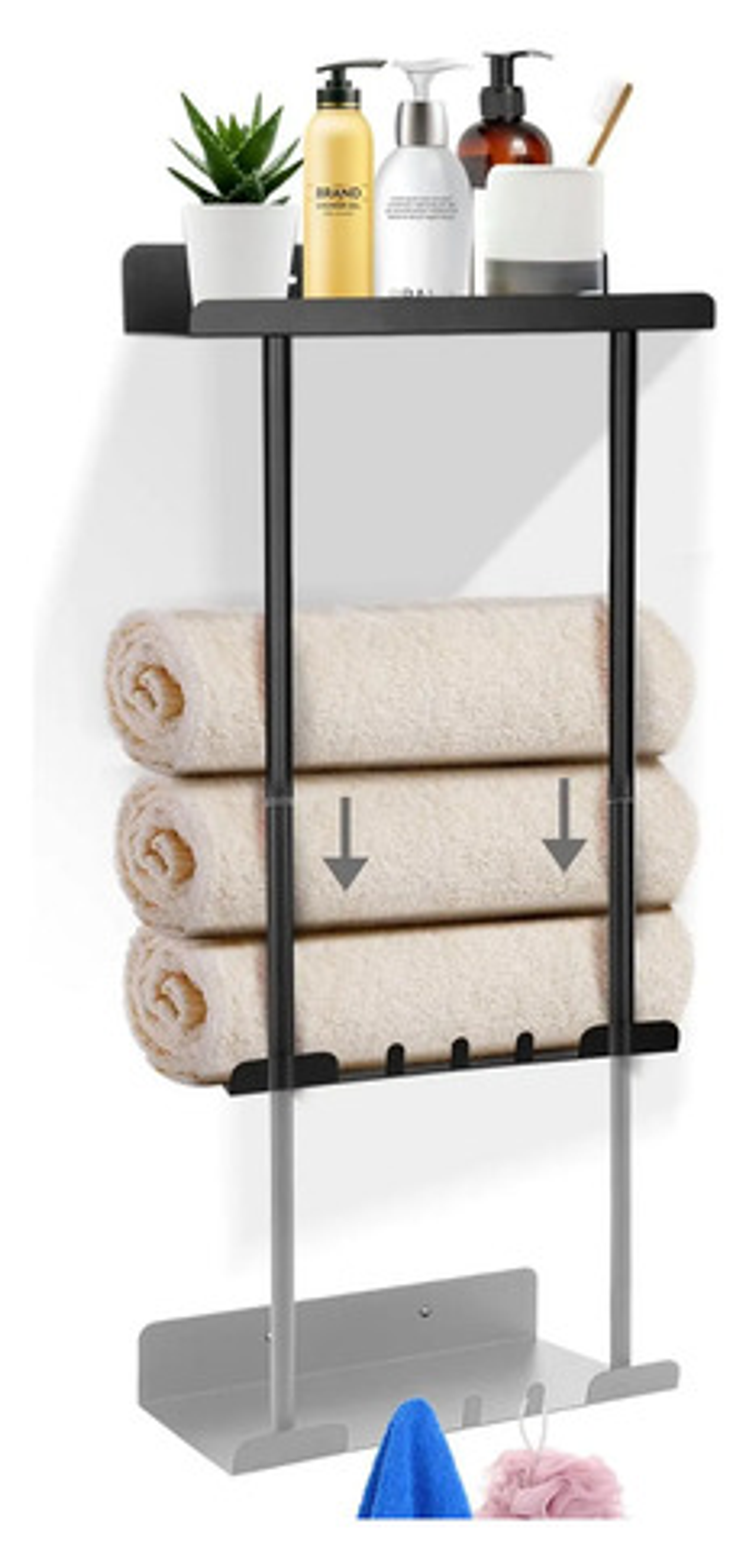 Organizador De Ducha Estante Baño Para Toallas Ajustable Negro 6