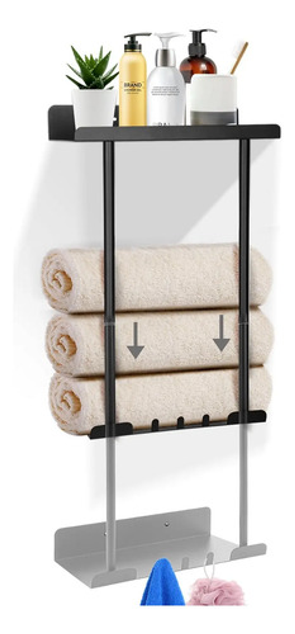 Organizador De Ducha Estante Baño Para Toallas Ajustable Negro 6