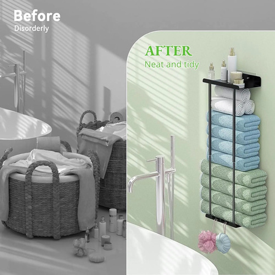 Organizador De Ducha Estante Baño Para Toallas Ajustable Negro 10