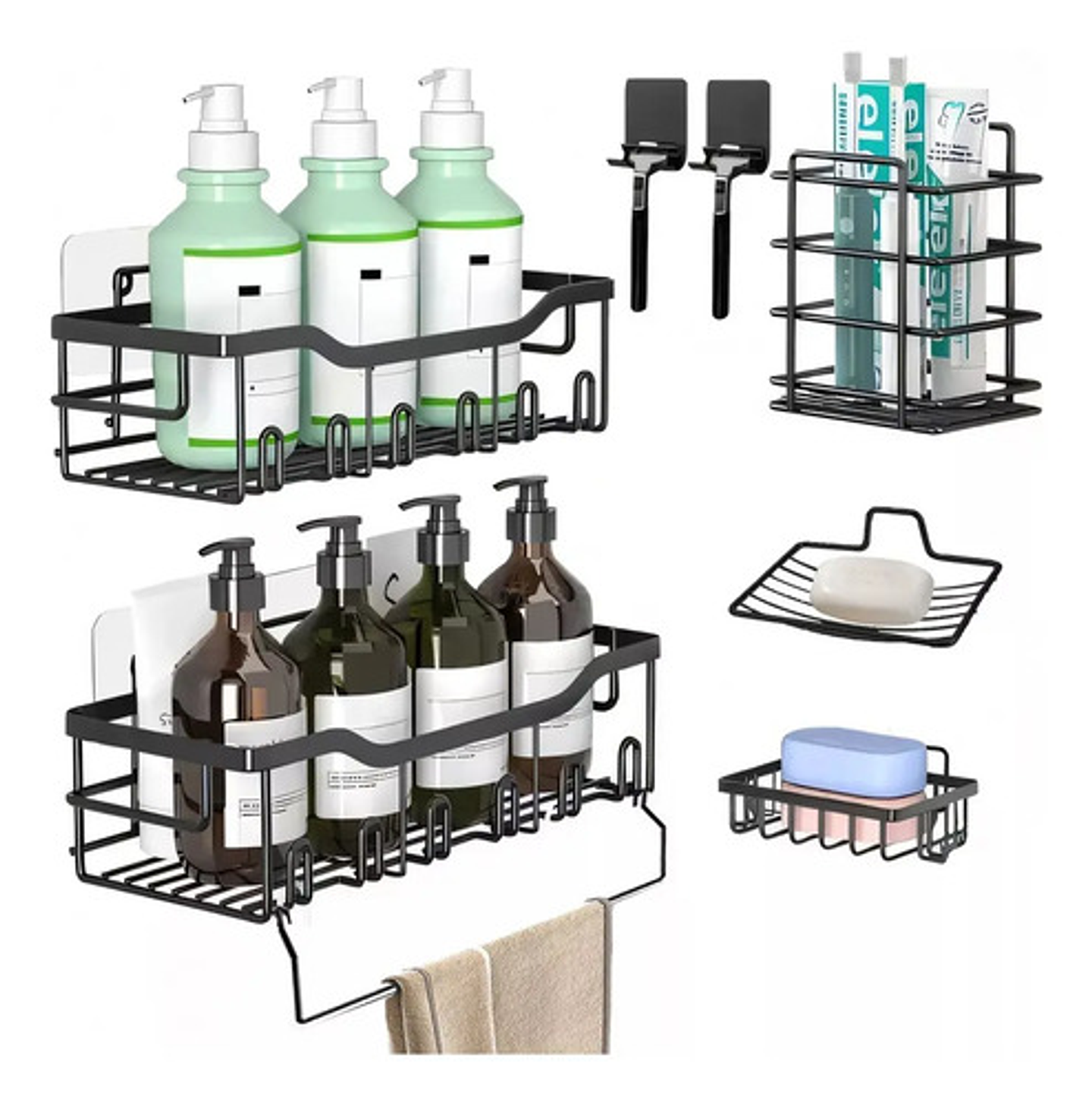 Organizador De Ducha Repisa Baño Adhesivo Set 8 Inoxidable 1