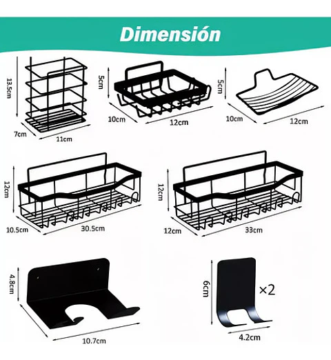 Organizador De Ducha Repisa Baño Adhesivo Set 8 Inoxidable
