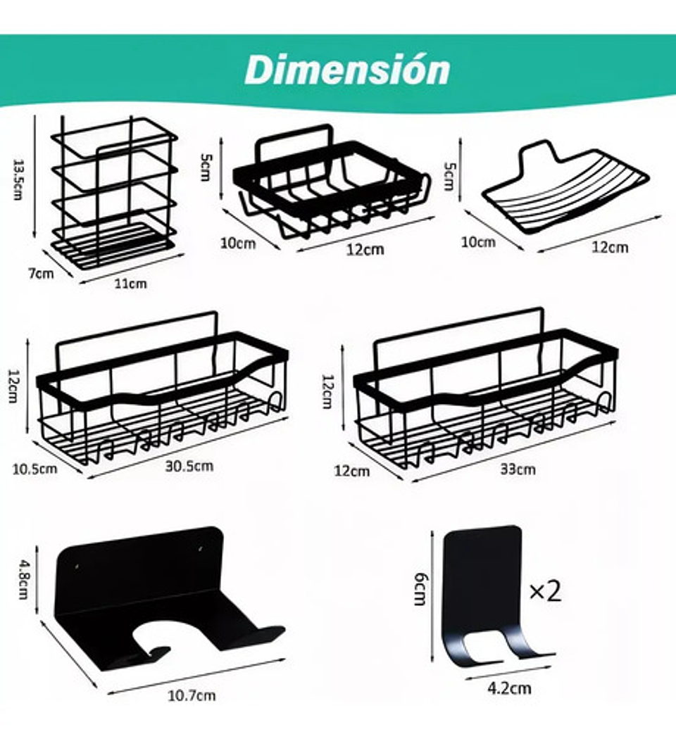 Organizador De Ducha Repisa Baño Adhesivo Set 8 Inoxidable 2