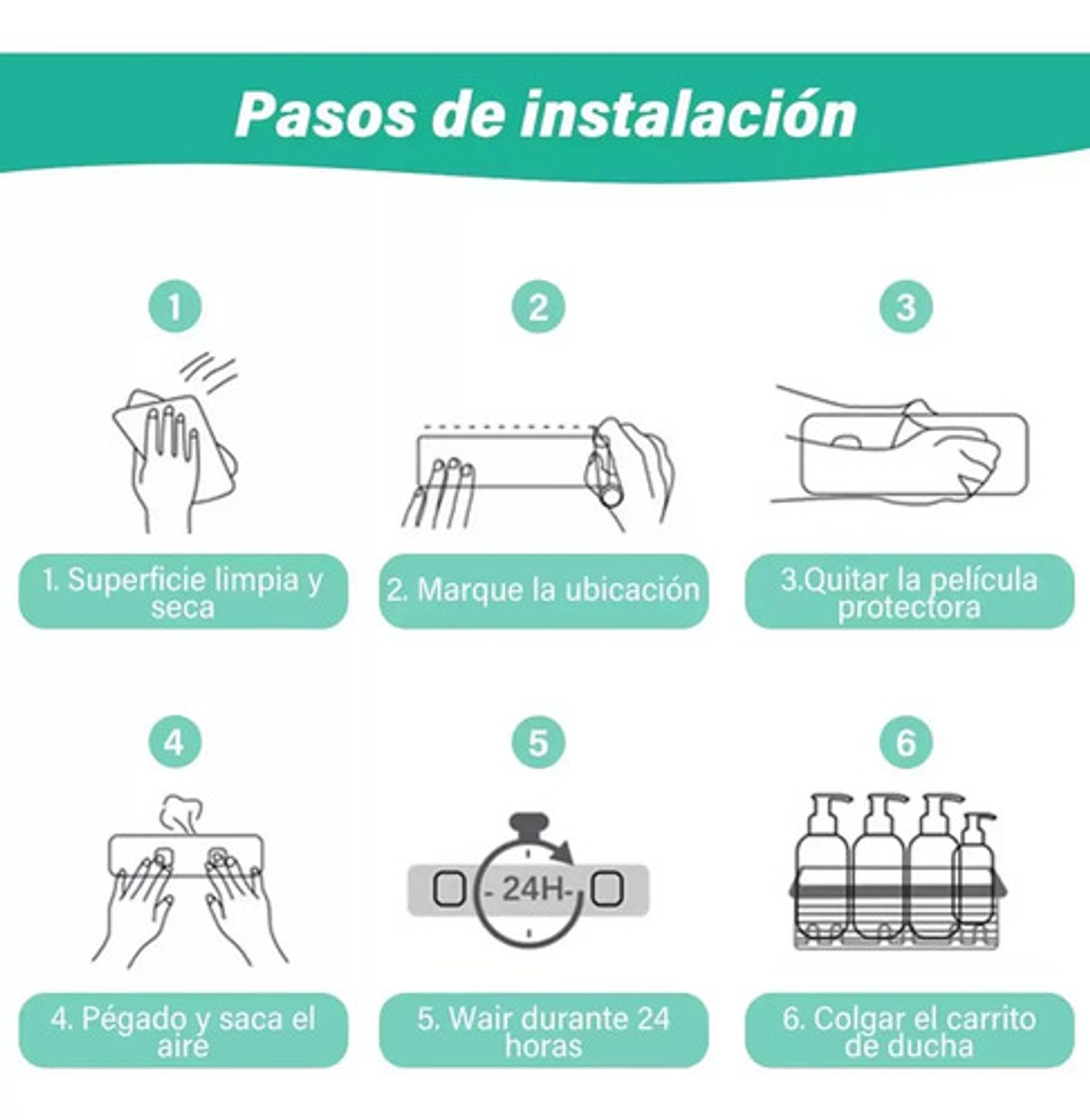 Organizador De Ducha Repisa Baño Adhesivo Set 8 Inoxidable 7