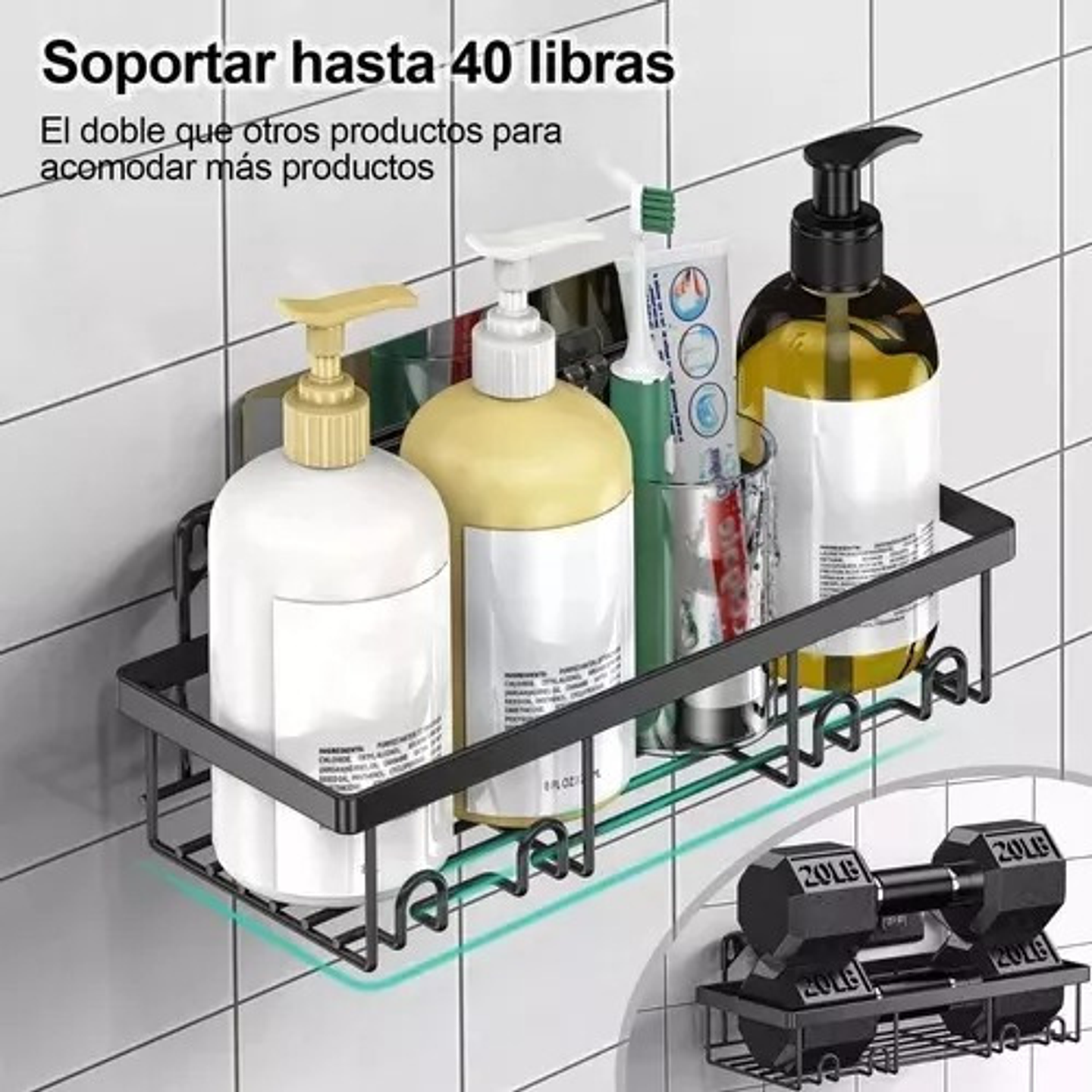 Organizador De Ducha Repisa Baño Adhesivo Set 8 Inoxidable 13