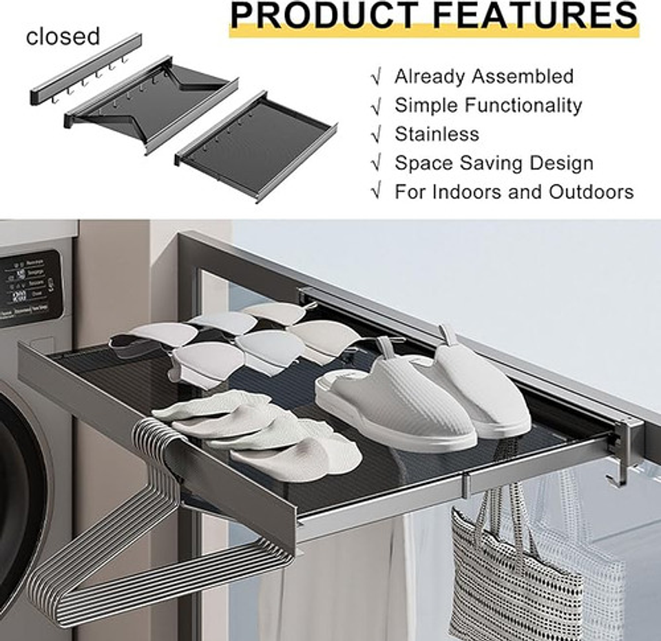 Tendedero Plegable De Pared Colgador Secador Ropa Retractil 7