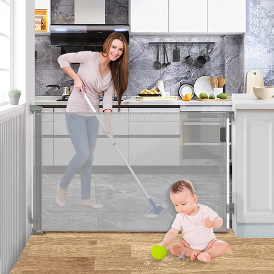 Reja Seguridad Escalera Puerta Retráctil Para Bebe Mascotas 7