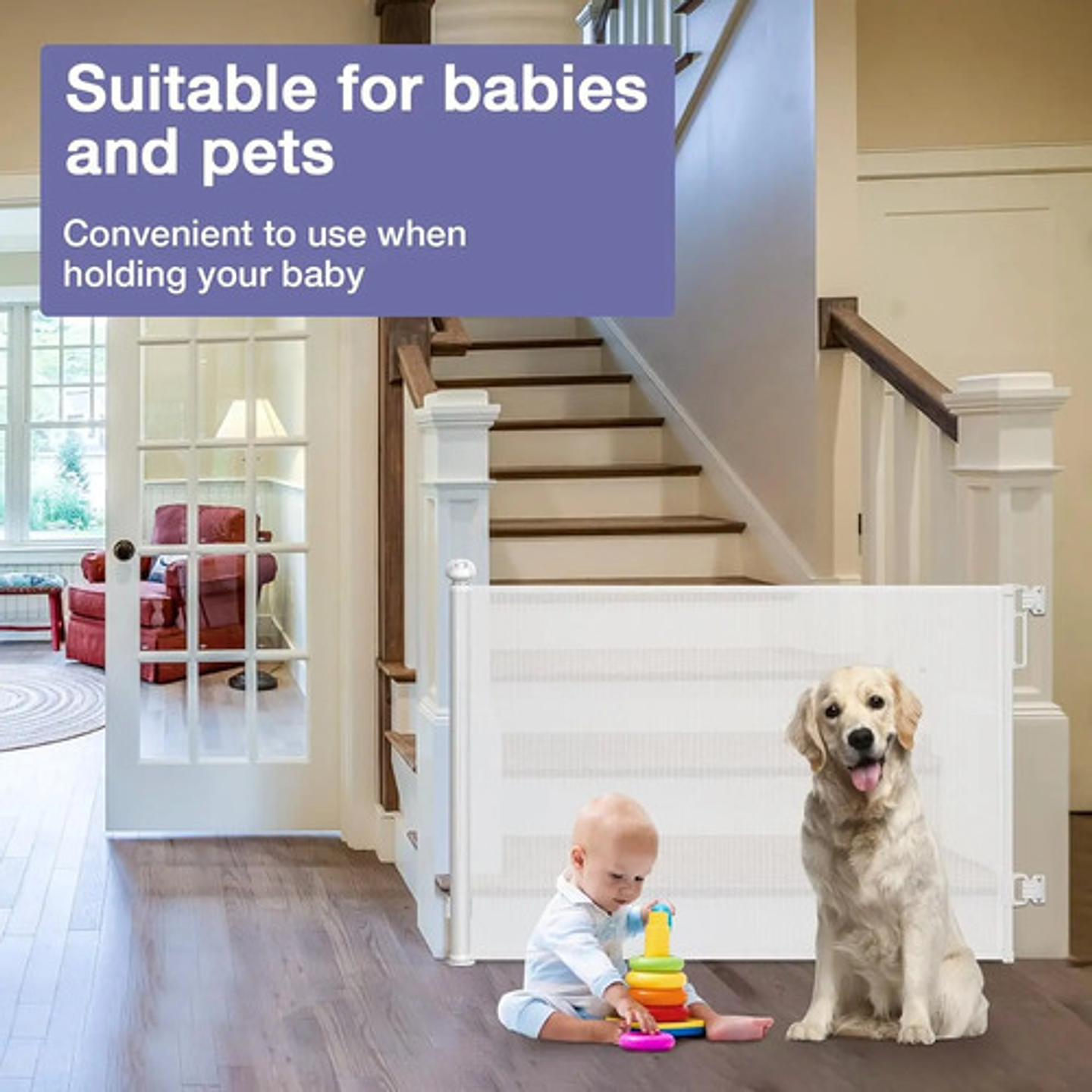 Reja Seguridad Escalera Puerta Retráctil Para Bebe Mascotas 18
