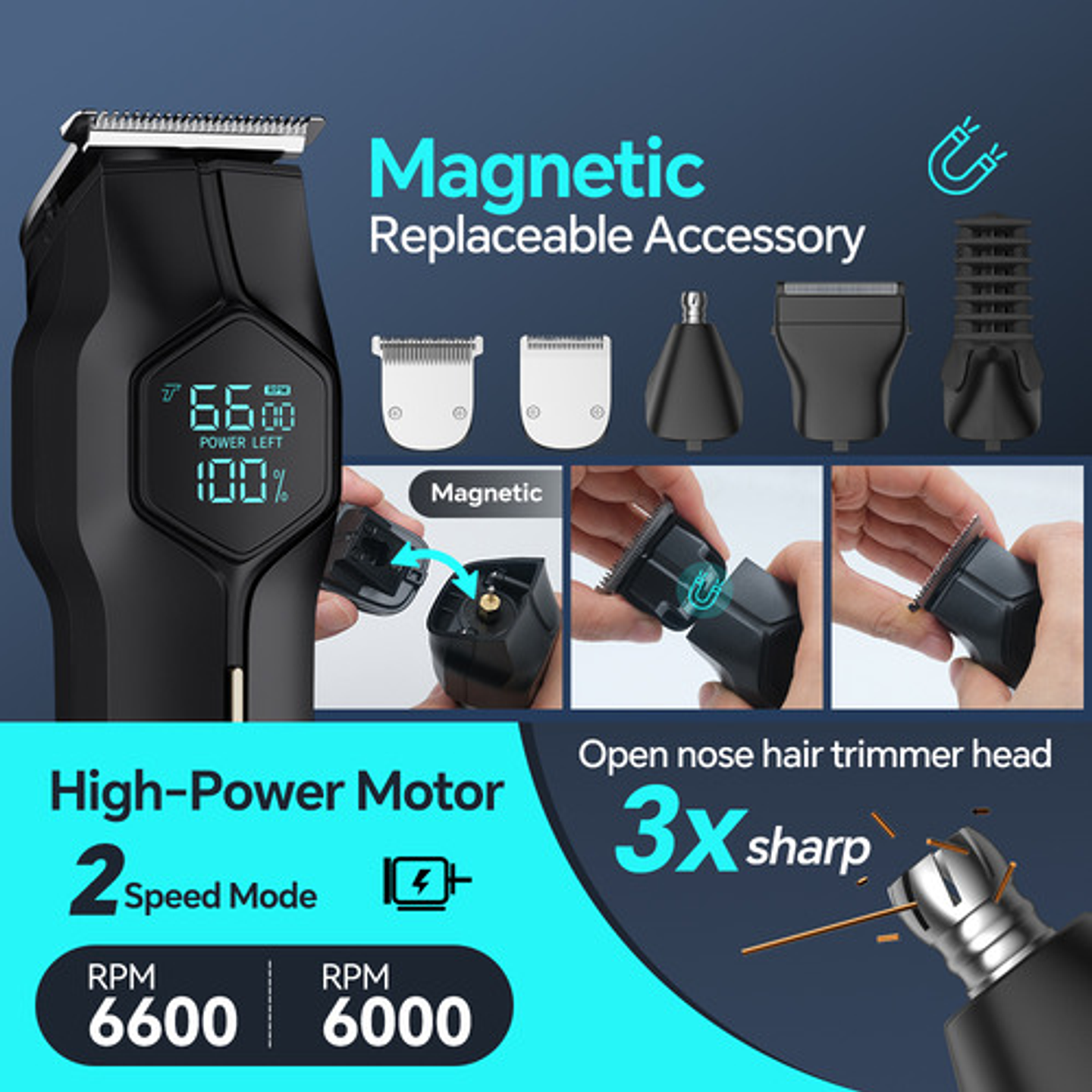 Máquina Cortadora Pelo Eléctrica Afeitar Depiladora Hombres Negro 8