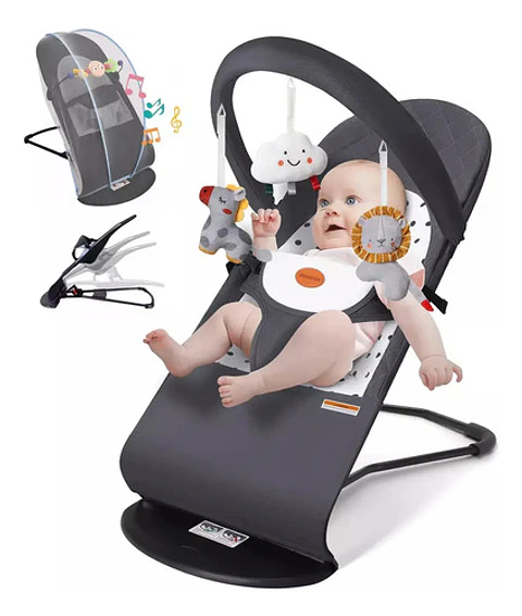 Silla Nido Mecedora Para Bebé Plegable Con Música Y Juguetes