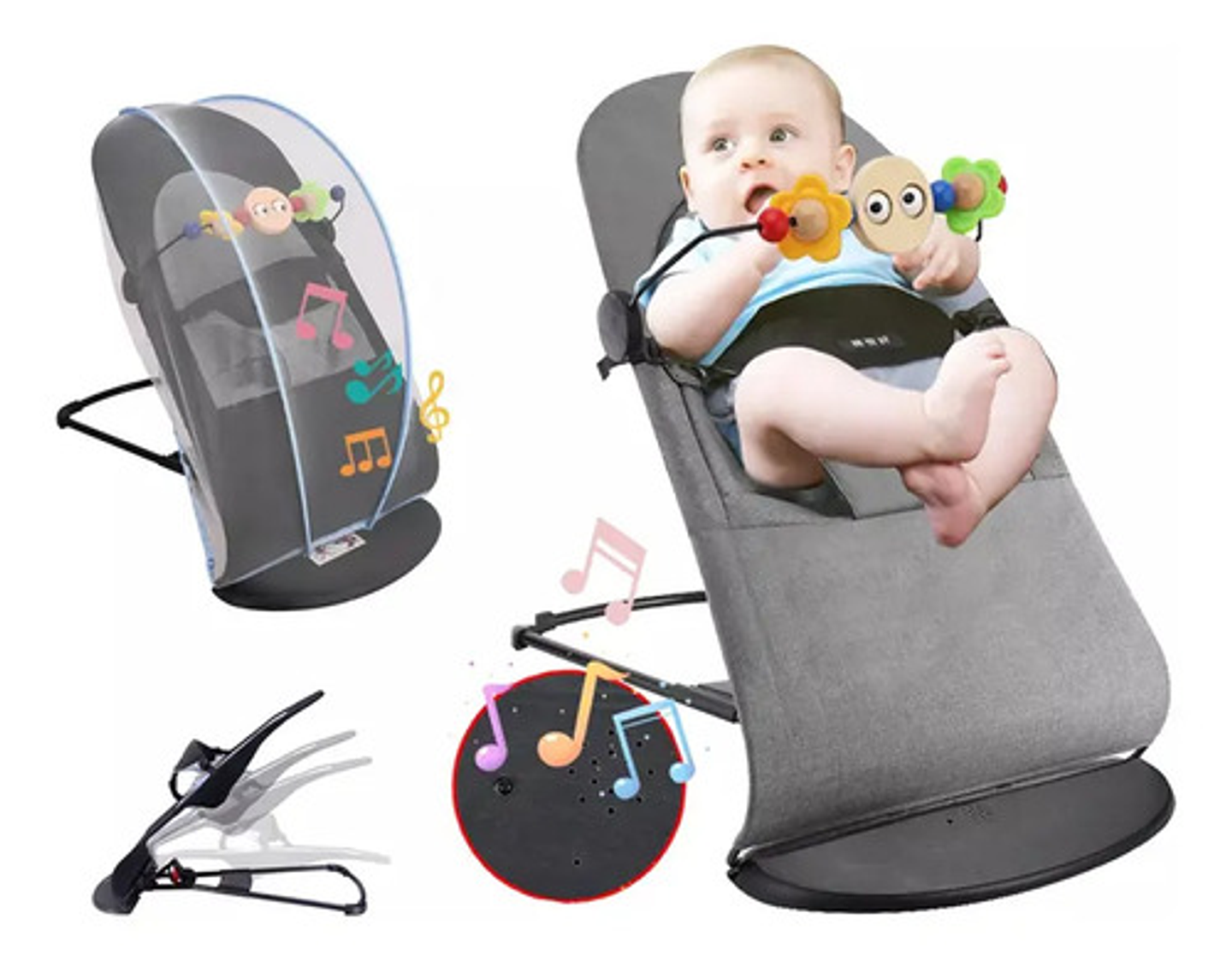 Silla Nido Mecedora Para Bebé Plegable Con Música Y Juguetes 2