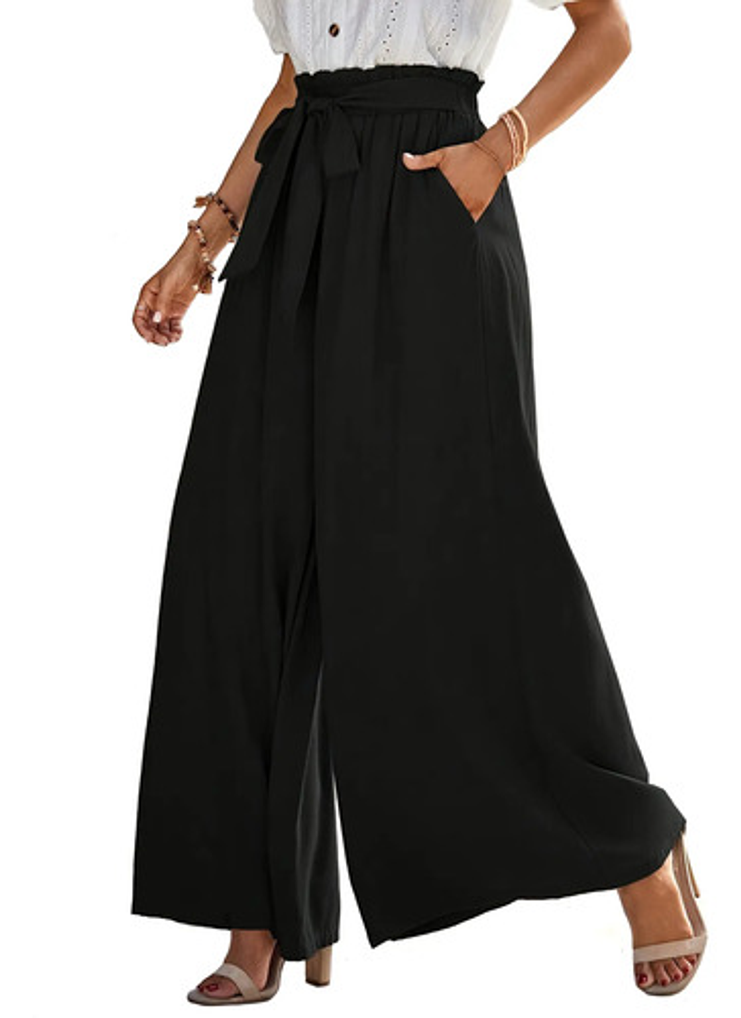 Pantalón Palazzo Mujer Elegantes Tiro Alto Pierna Ancha 1