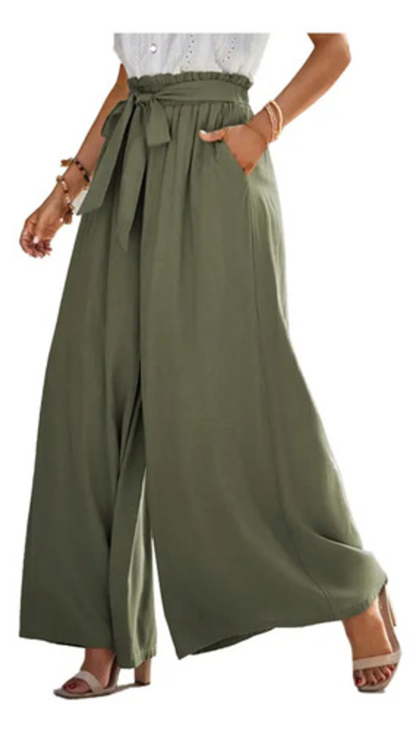 Pantalón Palazzo Mujer Elegantes Tiro Alto Pierna Ancha 8