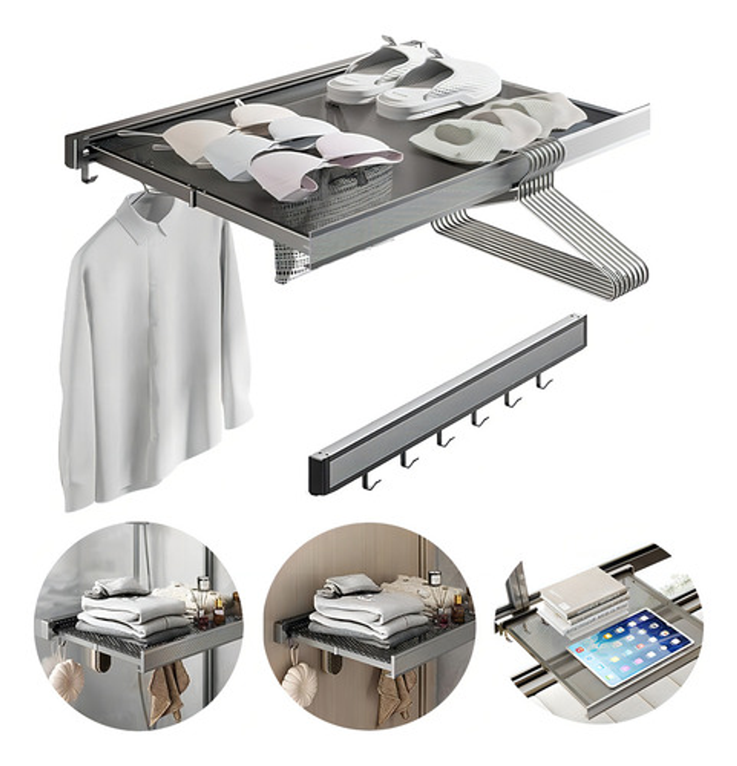 Tendedero Retráctil De Pared Malltradecl Aluminio Gris Para Ropa Interior 4