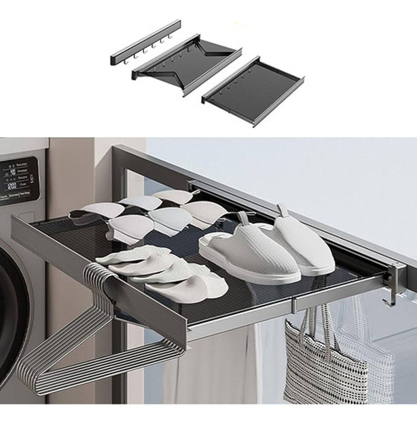 Tendedero Retráctil De Pared Malltradecl Aluminio Gris Para Ropa Interior 9