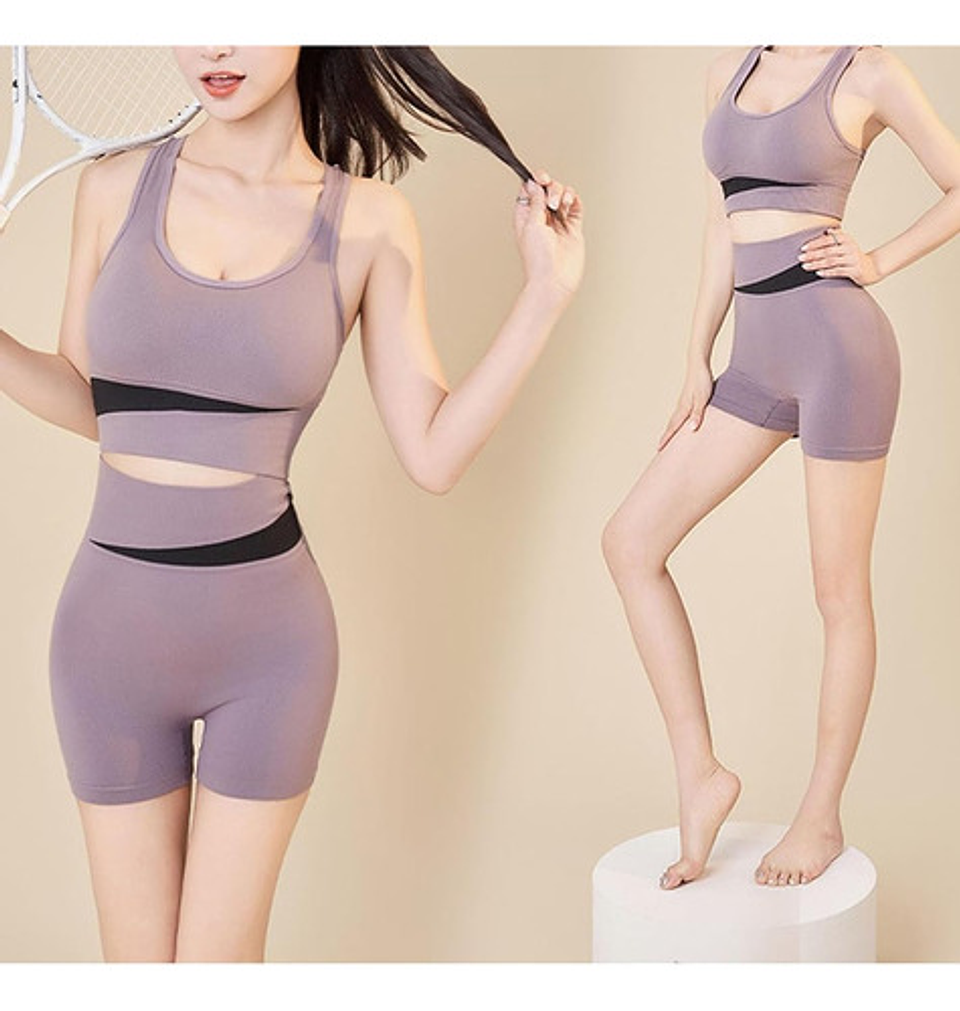 12x Conjunto Deportivo Mujer Short Y Top Para Yoga Ejercicio 3