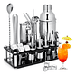 23 Piezas Cocktail Bartender Kit, Coctelera Profesional Utensilios De Bar, Cocteleras De Cóctel 750 Ml, Con Soporte De Acrílico Para Mezclar Bebidas, Hogar, Bar, Fiesta Plateado - Miniatura 1
