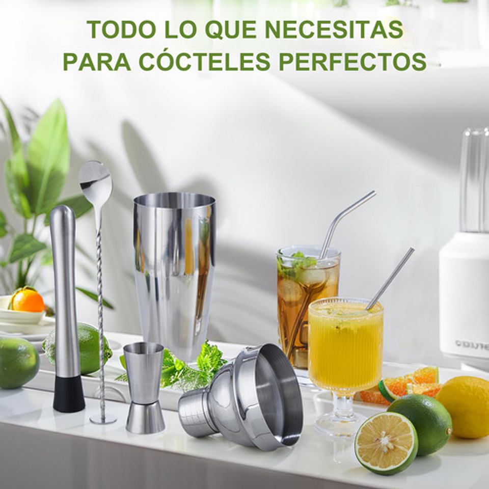 23 Piezas Cocktail Bartender Kit, Coctelera Profesional Utensilios De Bar, Cocteleras De Cóctel 750 Ml, Con Soporte De Acrílico Para Mezclar Bebidas, Hogar, Bar, Fiesta Plateado 2