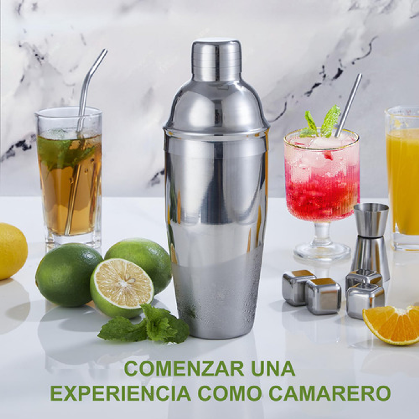 23 Piezas Cocktail Bartender Kit, Coctelera Profesional Utensilios De Bar, Cocteleras De Cóctel 750 Ml, Con Soporte De Acrílico Para Mezclar Bebidas, Hogar, Bar, Fiesta Plateado 4