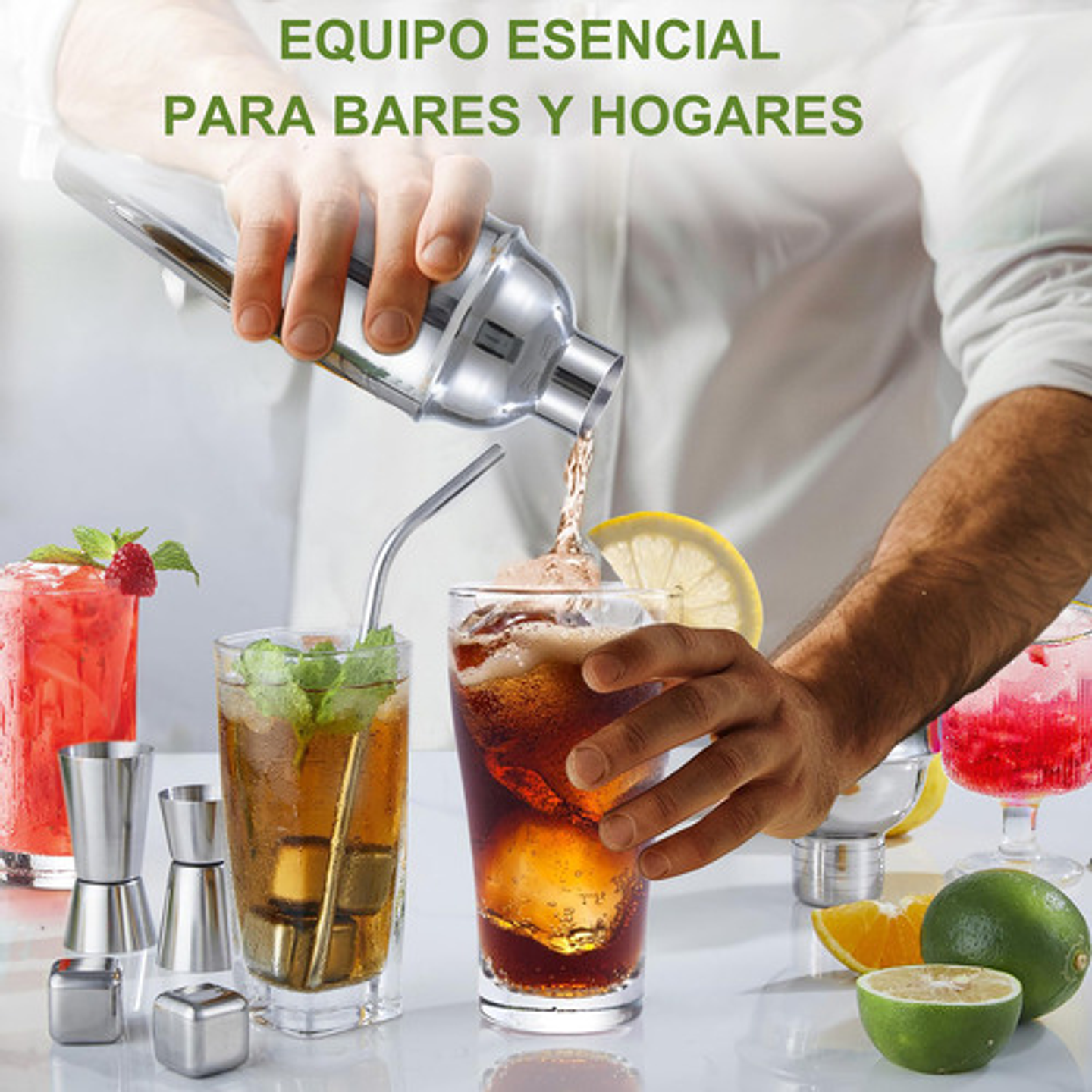 23 Piezas Cocktail Bartender Kit, Coctelera Profesional Utensilios De Bar, Cocteleras De Cóctel 750 Ml, Con Soporte De Acrílico Para Mezclar Bebidas, Hogar, Bar, Fiesta Plateado 6