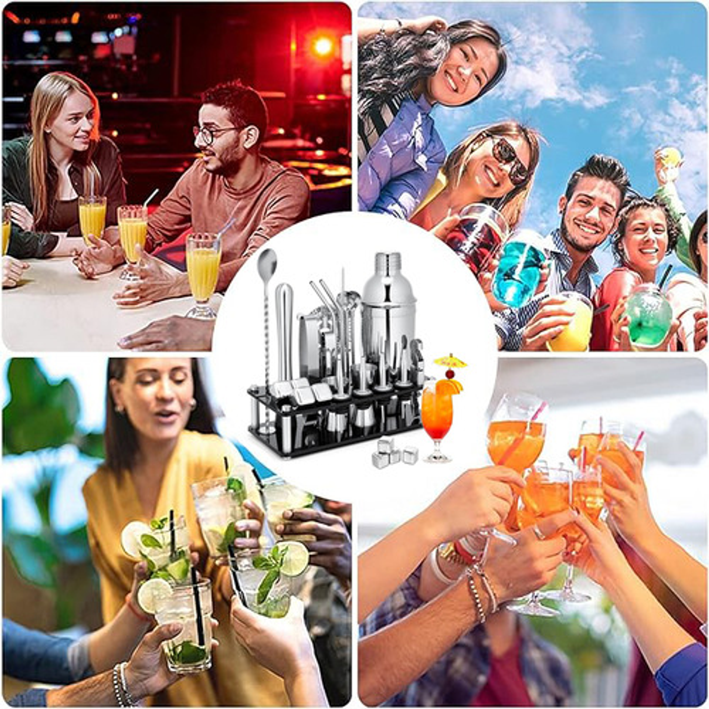 23 Piezas Cocktail Bartender Kit, Coctelera Profesional Utensilios De Bar, Cocteleras De Cóctel 750 Ml, Con Soporte De Acrílico Para Mezclar Bebidas, Hogar, Bar, Fiesta Plateado 8