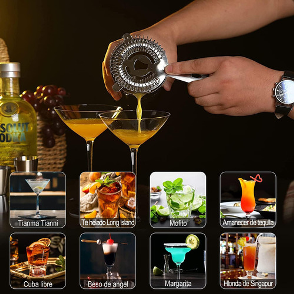 23 Piezas Cocktail Bartender Kit, Coctelera Profesional Utensilios De Bar, Cocteleras De Cóctel 750 Ml, Con Soporte De Acrílico Para Mezclar Bebidas, Hogar, Bar, Fiesta Plateado 10