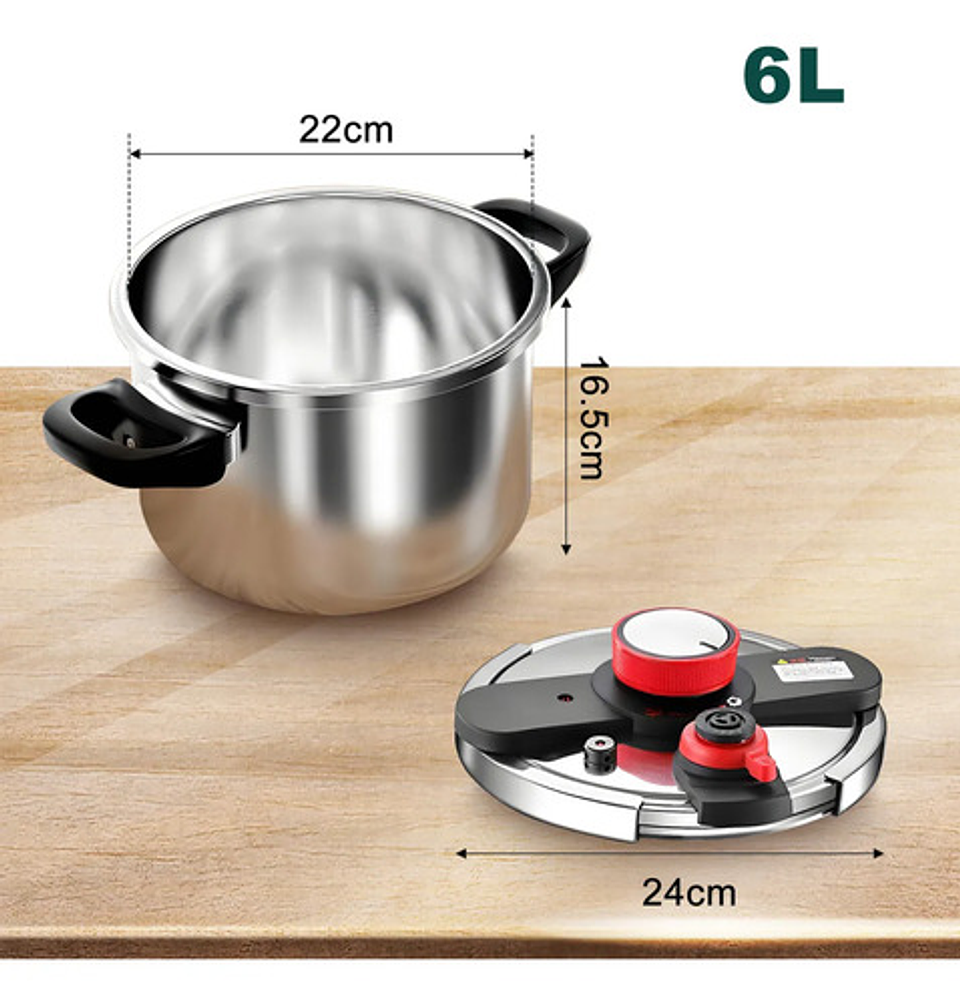 Olla A Presion Acero Inoxidable 6 Litros Cocción Rápida Plateado 7