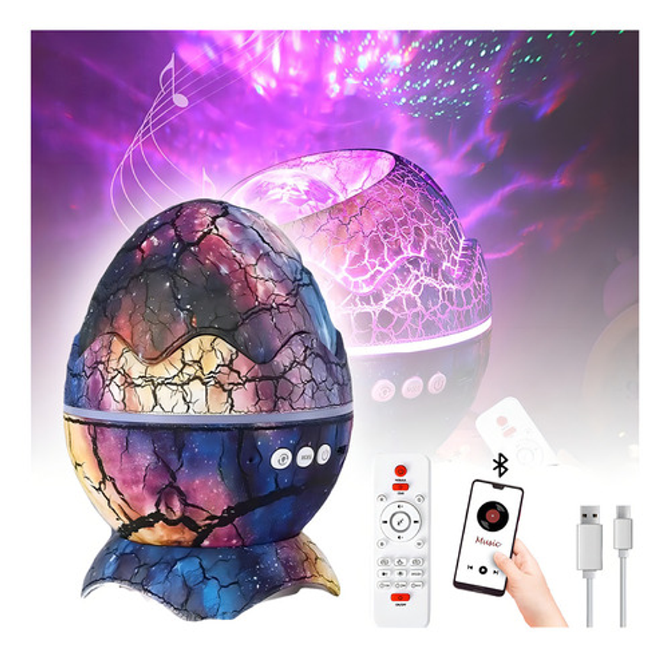 Lámpara Led Proyector De Estrellas Dinosaurio Malltradecl Con Altavoz Bluetooth Y Ruido Blanco Multicolor 1