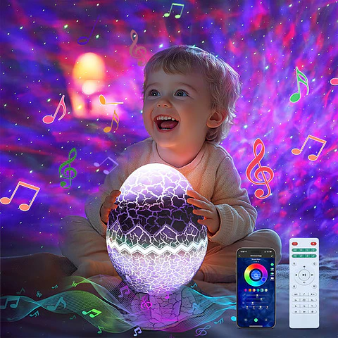 Lámpara Led Proyector De Estrellas Dinosaurio Malltradecl Con Altavoz Bluetooth Y Ruido Blanco Multicolor