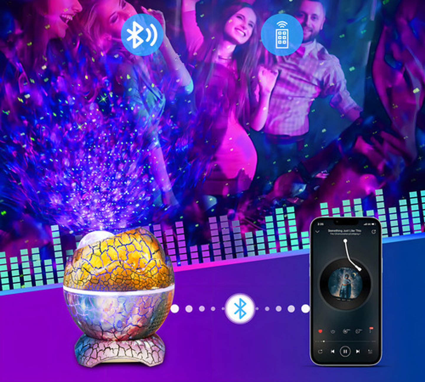 Lámpara Led Proyector De Estrellas Dinosaurio Malltradecl Con Altavoz Bluetooth Y Ruido Blanco Multicolor 6