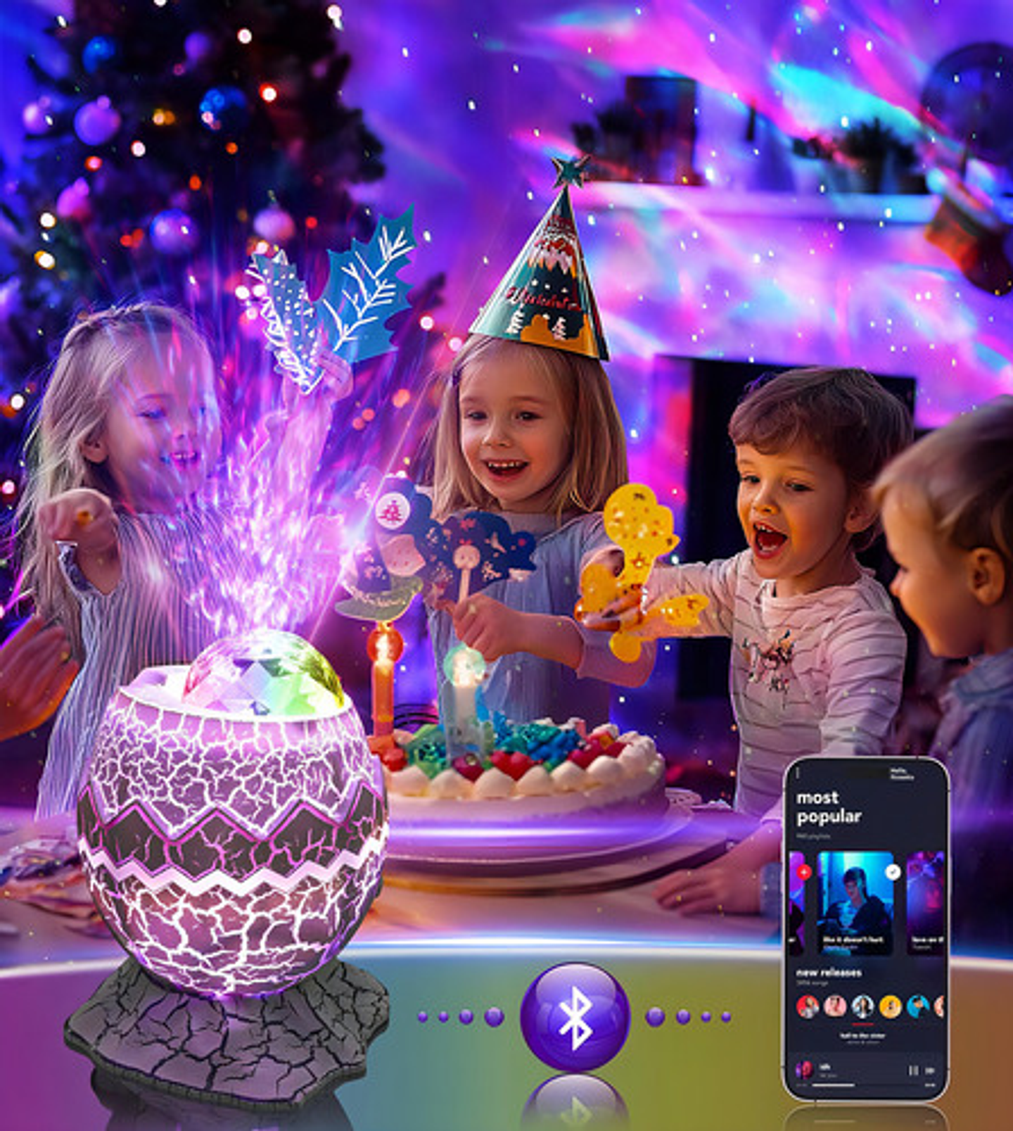 Lámpara Led Proyector De Estrellas Dinosaurio Malltradecl Con Altavoz Bluetooth Y Ruido Blanco Multicolor 9