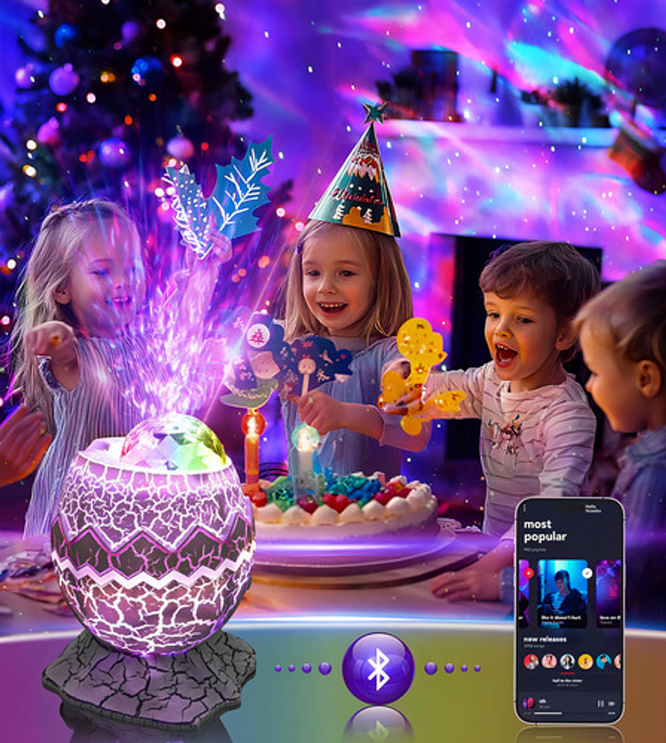 Lámpara Led Proyector De Estrellas Dinosaurio Malltradecl Con Altavoz Bluetooth Y Ruido Blanco Multicolor 9