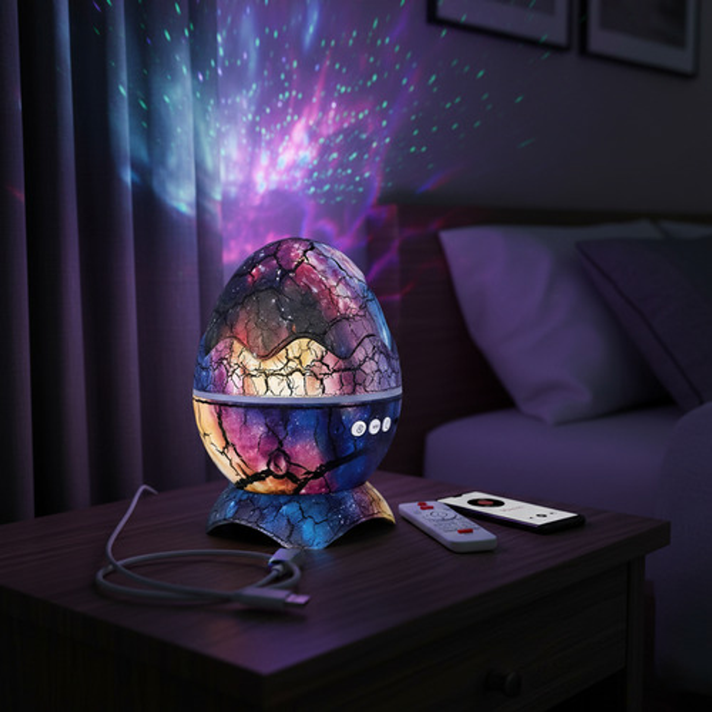 Lámpara Led Proyector De Estrellas Dinosaurio Malltradecl Con Altavoz Bluetooth Y Ruido Blanco Multicolor 10