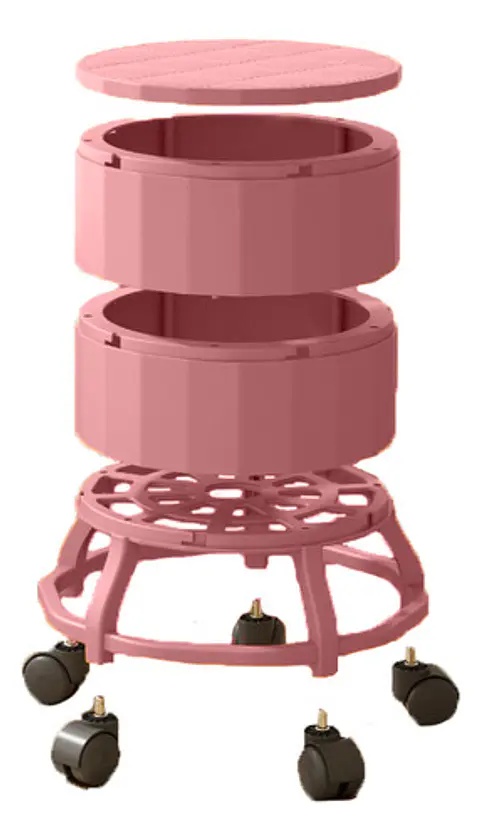 Taburete Multifuncional Rosa Malltradecl 3 Niveles Con Baulera Y Ruedas