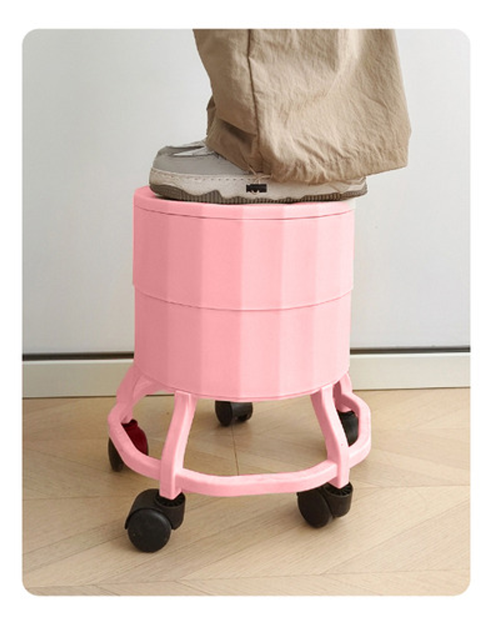 Taburete Multifuncional Rosa Malltradecl 3 Niveles Con Baulera Y Ruedas 3