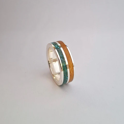 Argolla de plata, picoyo y crisocola