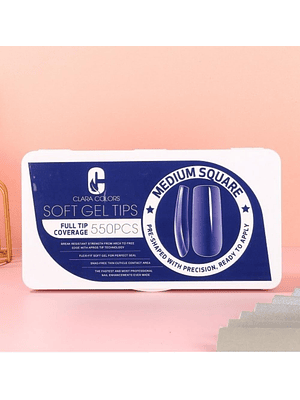 CLARA COLORS TIPS SOFT GEL MEDIUM CUADRADO 550 PCS 