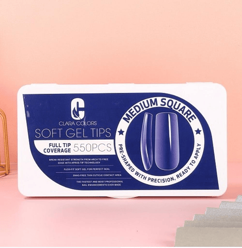 CLARA COLORS TIPS SOFT GEL MEDIUM CUADRADO 550 PCS 