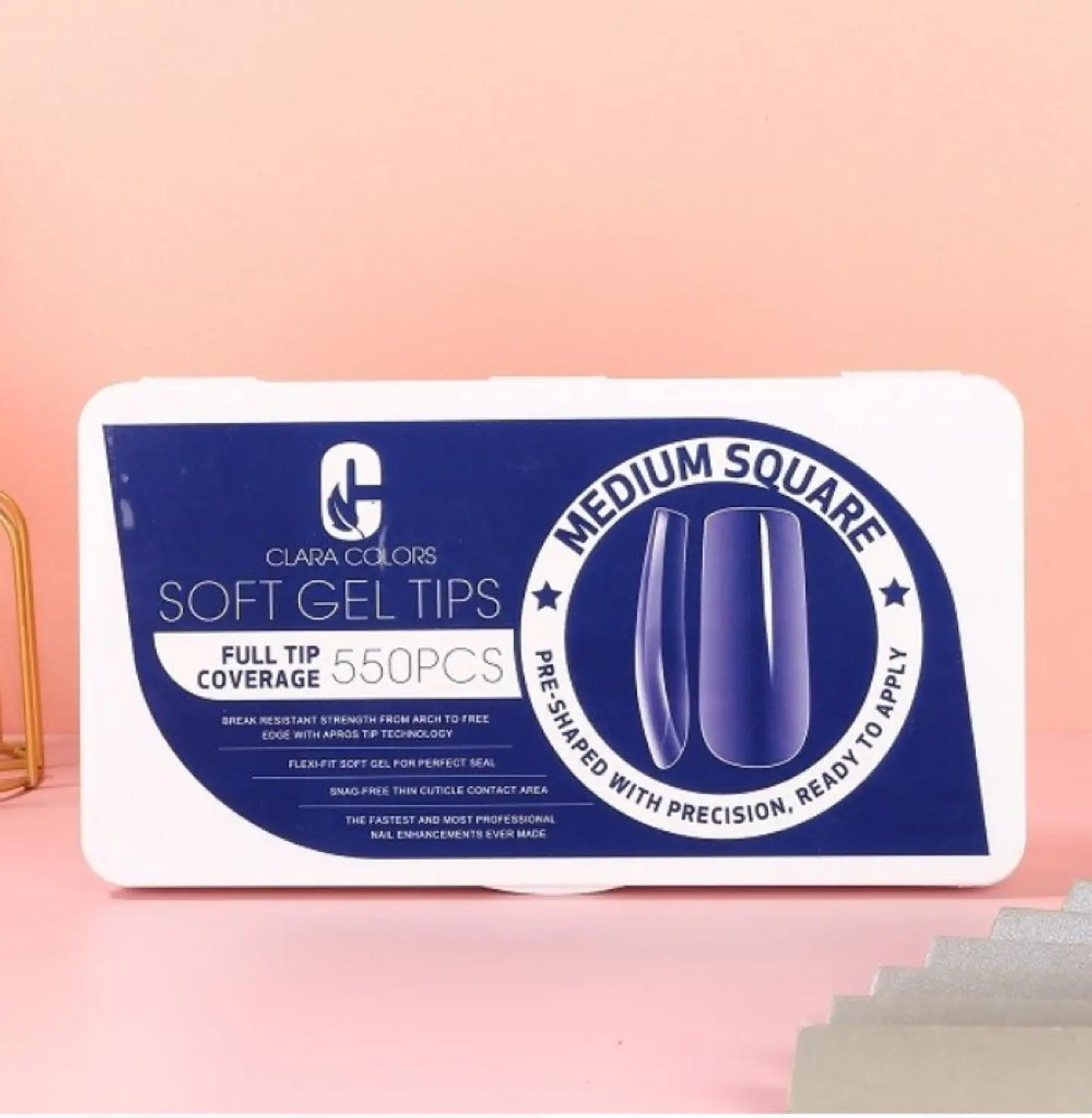 CLARA COLORS TIPS SOFT GEL MEDIUM CUADRADO 550 PCS  1