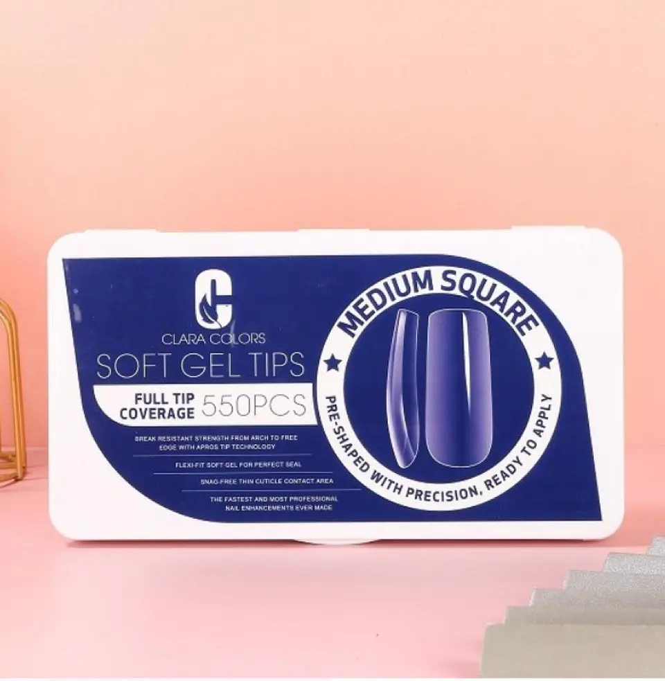 CLARA COLORS TIPS SOFT GEL MEDIUM CUADRADO 550 PCS  1