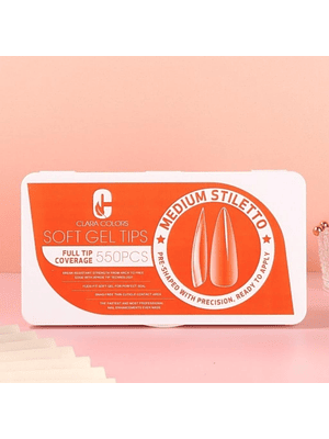 CLARA COLORS TIPS SOFT GEL 550 UNID MEDIUM STILETO 