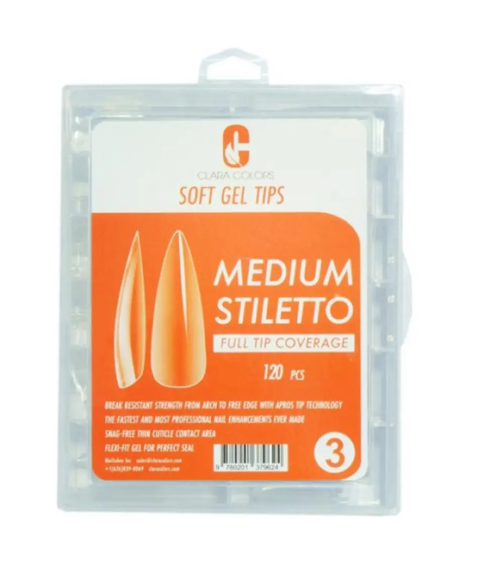 CLARA COLORS TIPS SOFT GEL 120 UN MEDIUM STILETO  1