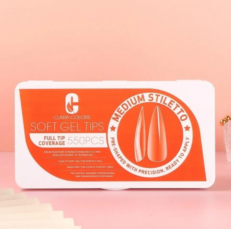 CLARA COLORS TIPS SOFT GEL  MEDIUM STILETTO  550 PCS (ORANGE)  1
