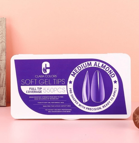 CLARA COLORS TIPS SOFT GEL  MEDIUM ALMOND   550 PCS (BLUE) 