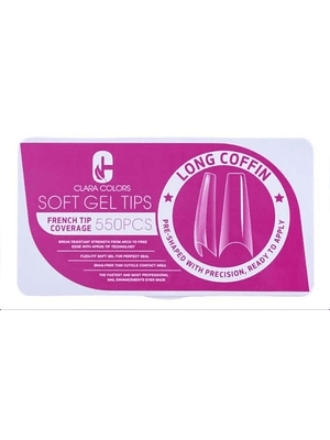 CLARA COLOR TIPS SOFT GEL  COFFIN LONG  550 PCS ROSA 