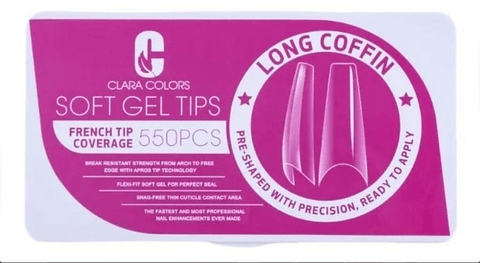CLARA COLOR TIPS SOFT GEL  COFFIN LONG  550 PCS ROSA 