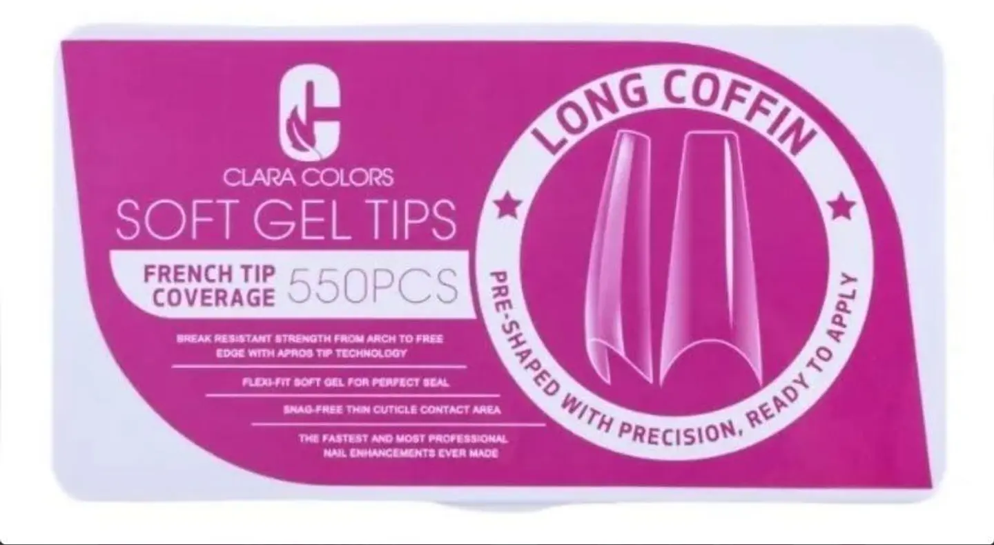 CLARA COLOR TIPS SOFT GEL  COFFIN LONG  550 PCS ROSA  1